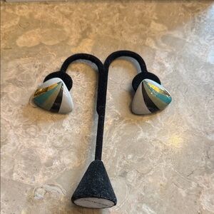 Vintage 1983 artisan signed and created ceramic pierced earrings triangle style